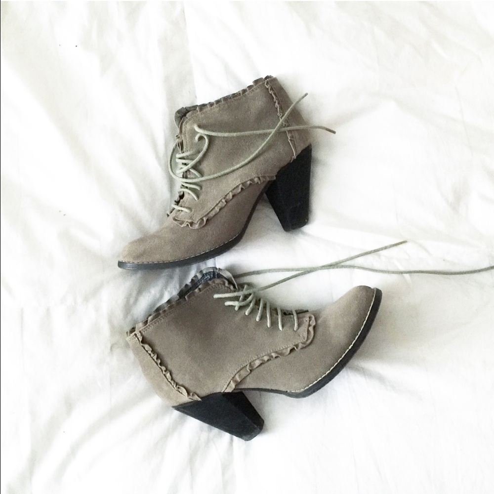 Anthropologie Gray Lace Up Boots